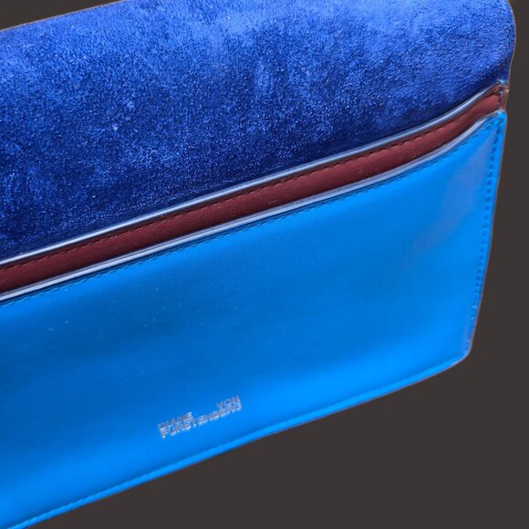 DVF Diane von Furstenberg Bonne Soirée Shoulder Bag Blue Suede Gold Chain Strap - Picture 5 of 8